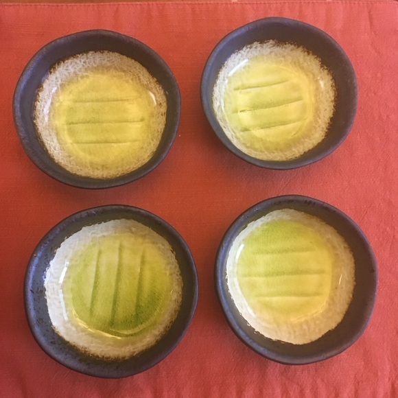 Handmade pottery bowl set condiment /dessert bowls cream green gray brown - Picture 1 of 9